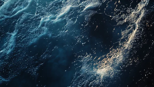 High-contrast aerial view isolates illuminated ocean surface