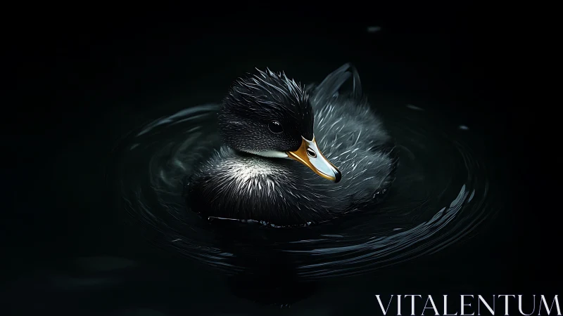 Black Duck on Dark Water with Ripples.