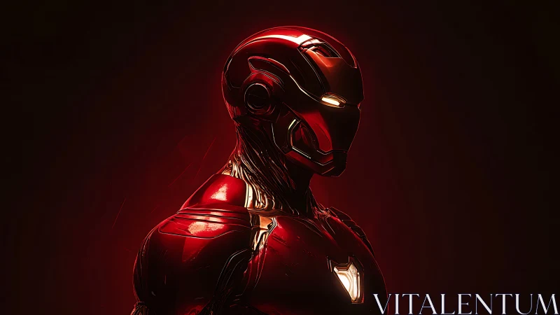 Armored red sci fi warrior in glowing helmet profile.