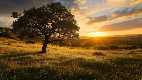 Solitary meadow sentinel bathing in golden hour whispers.
