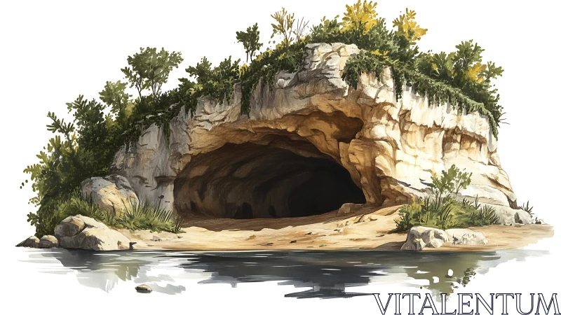 Stone Cathedral Carved by Time Welcomes Water's Gentle Embrace