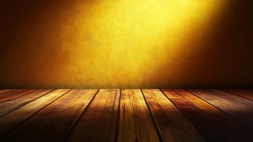 Warm spotlight on rustic wooden floor against textured wall