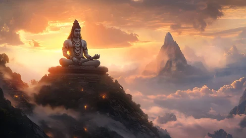 Serene mountain meditation welcomes sunrise above soft clouds