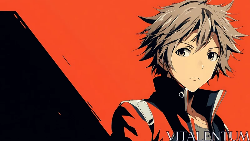 Analytical portrait of stylized youth on high-contrast field.