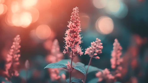 Close-up photograph isolates single pink flower spike sharply.