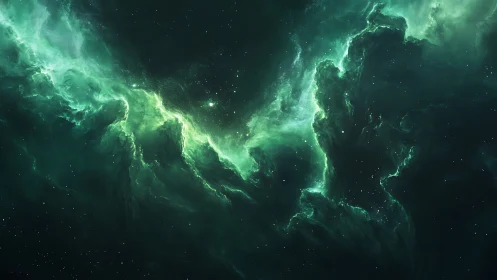 Spectral emerald nebula with turbulent ionized gas plumes.