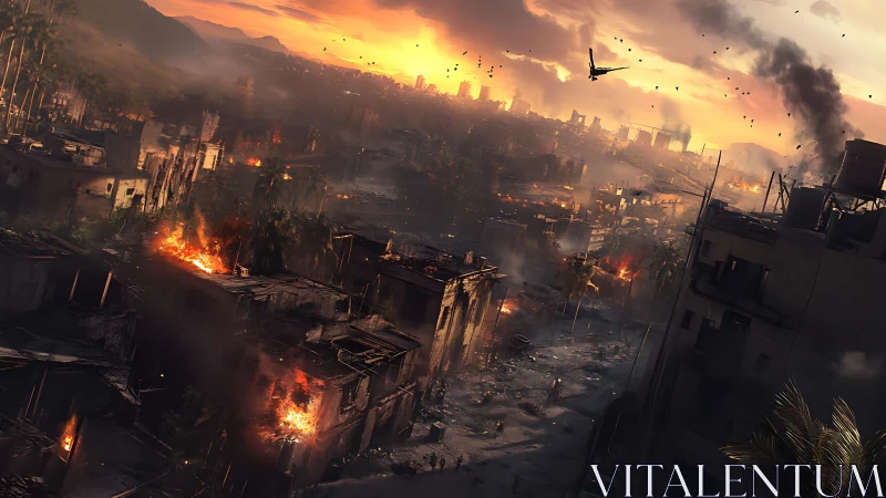 Blazing city skyline glows under a dramatic sunset sky