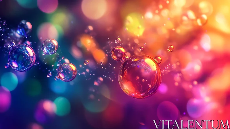 Floating translucent bubbles cross colorful bokeh field