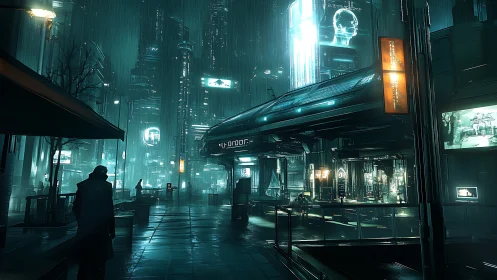 Midnight rainwalk through neon alleys of a sleepless megacity.