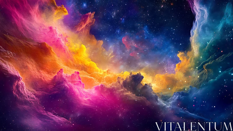 Colorful cosmic nebula drifts softly through a starlit sky