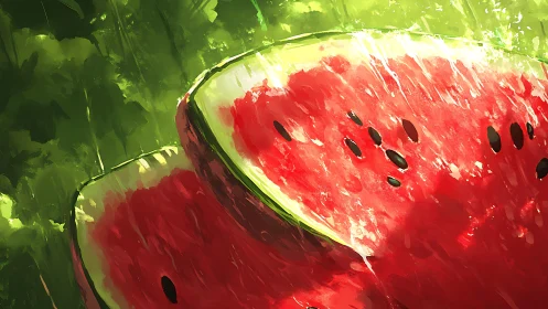 Juicy watermelon slices glow with fresh summer color