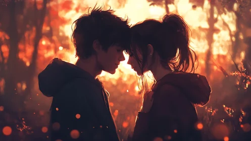 Two Hearts Ignite: A Silhouette Romance Aflame with Golden Fire.