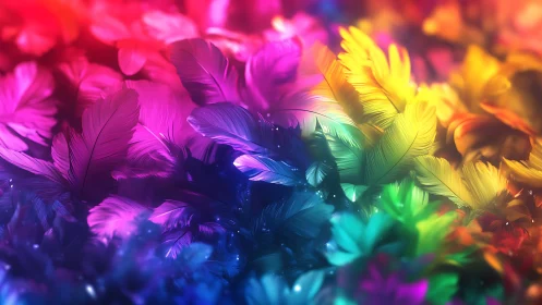 Multicolored feather cluster in soft glowing light.
