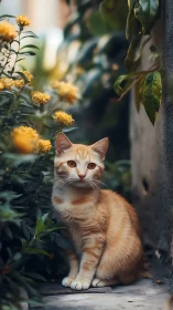 Golden Garden Guardian: A Cat's Quiet Moment.