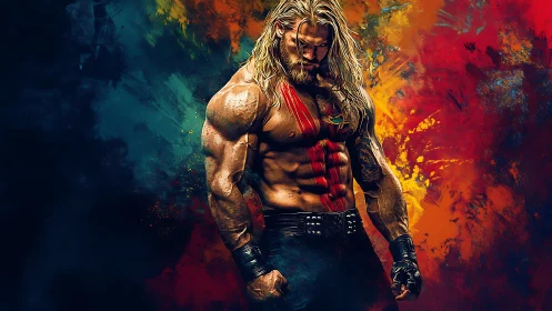 Storm-lit warrior in a blaze of bold painted color.