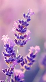 Purple Lavender Blooms Glowing in Soft Morning Light.
