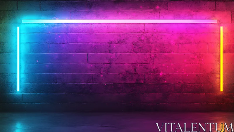 Neon gradient brick wall glows with vibrant cyber lighting.