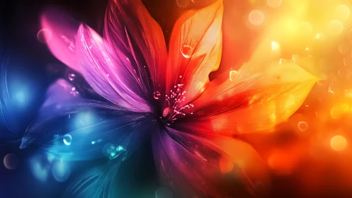 Vibrant abstract flower with glowing multicolor petals.
