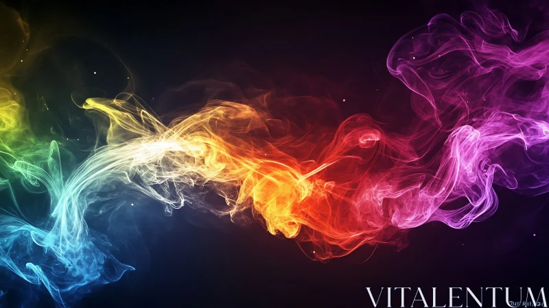 Vivid rainbow smoke stream flows across dark gradient space