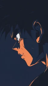 Determined anime hero in bold midnight shadows.