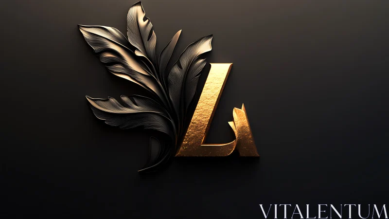 Gold letter L and stylized metallic leaves on dark background.
