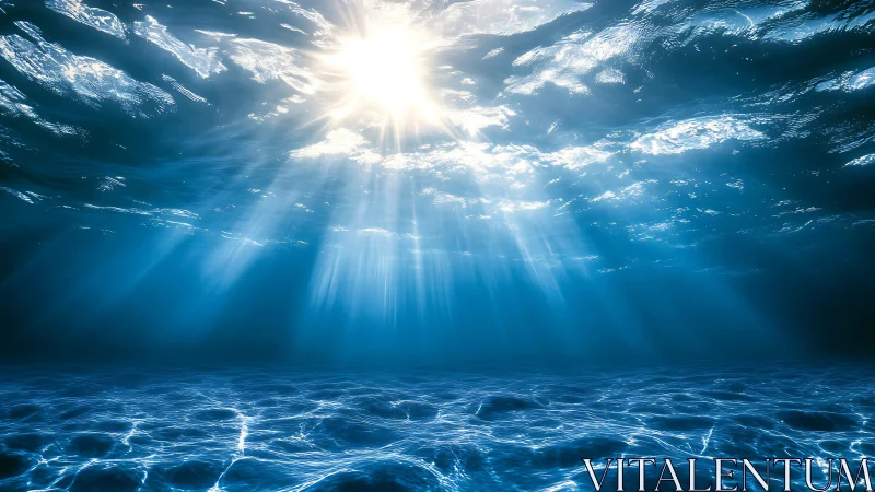 Sunlight penetrates clear ocean water in radiating beams