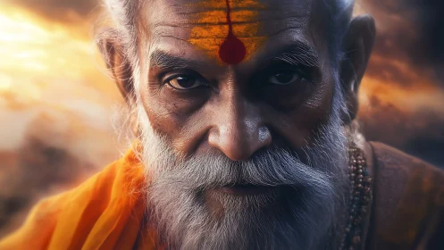 Digital close-up depicts elderly man with forehead marking