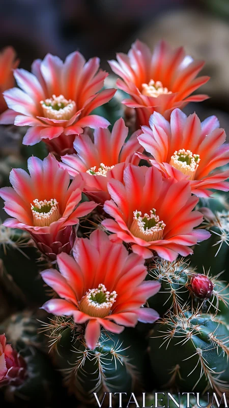 Vibrant Cactus Blooms in Radiant Coral Red.