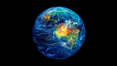 Earth climate vortex over Americas in vivid thermal color