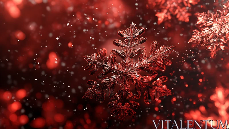 Microstructured red snowflake crystals in shallow DOF field.