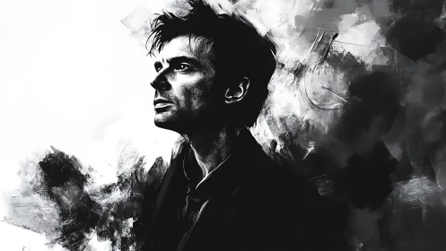 Stark monochrome daydreamer adrift in abstract stormlight.