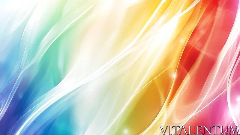 Prismatic silk currents drift through luminous rainbow light.