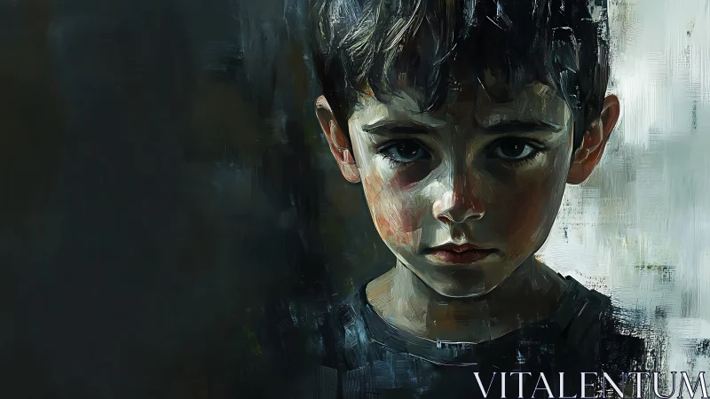 Portrait of young boy in textured digital brushwork.