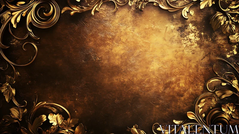 Baroque metallic scrollwork framing distressed bronze field.