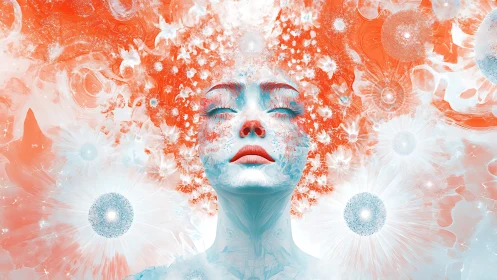 Transcendent female portrait dissolves into fractal light blooms