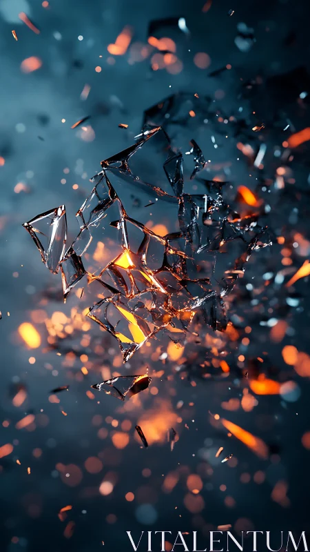 Shattered Glass Explosion with Incandescent Light Emission.