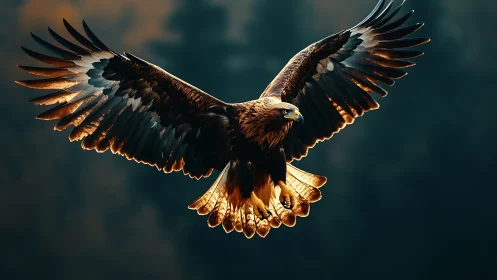 Majestic golden eagle in flight with dramatic lighting and detail.