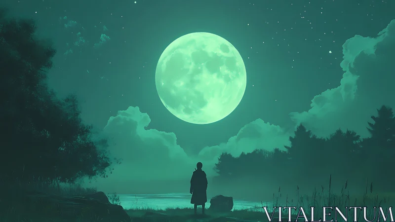 Soft moonlit night inviting quiet wonder by the lakeshore.