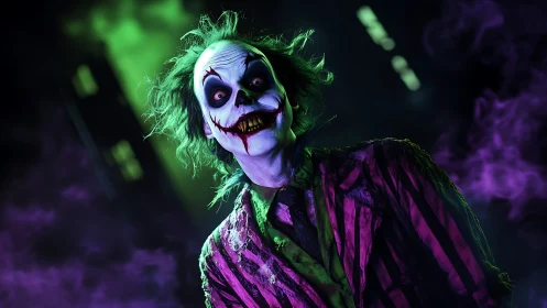 Chromatic ghoul portrait with neon-lit spectral atmosphere.