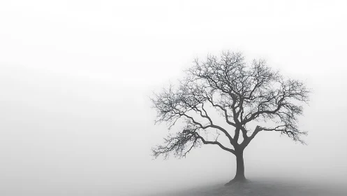 Quiet winter tree stands gently wrapped in soft morning fog