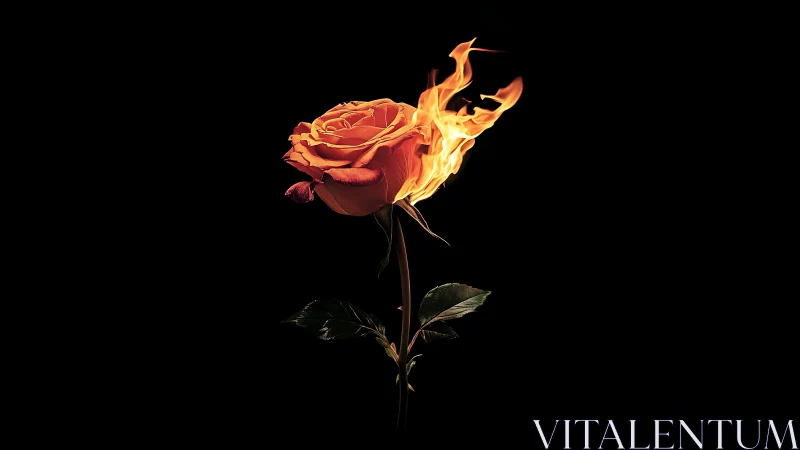 Burning Rose Against Darkness: Fiery Flower in Digital Illustration.