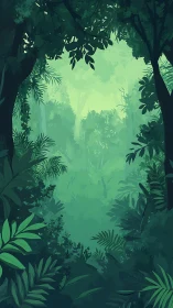 Misty Forest Canopy with Glowing Foliage