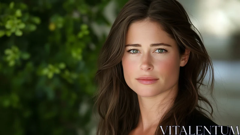 Photorealistic outdoor portrait with shallow depth of field.