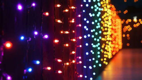 Chromatic LED arrays in shallow‑focus optical bokeh field.