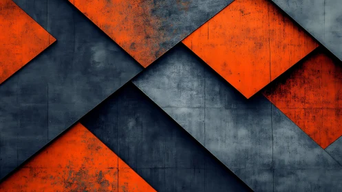 Geometric concrete panels with diagonal orange insets composition.