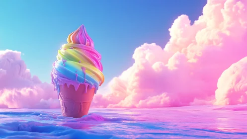 Rainbow ice cream swirl crowns neon pastel dreamscape.
