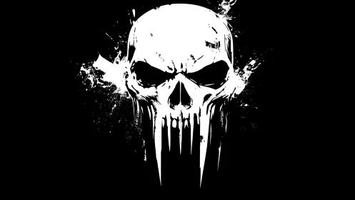 Bold splattered skull design pulses with stark graphic energy