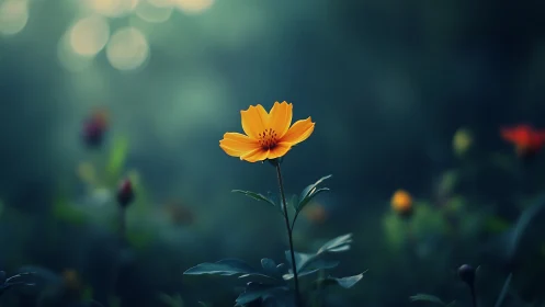 Solitary marigold quietly conducts the hush of twilight