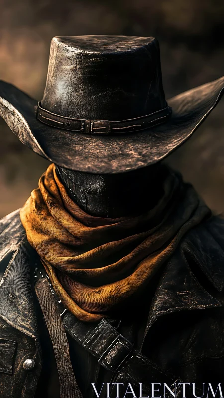 Silent dusk ranger in weatherworn hat and ember scarf.