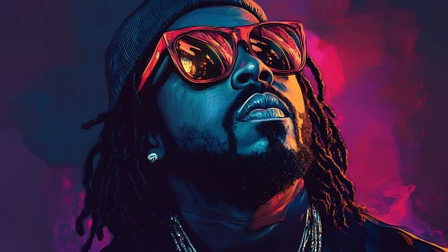 Digital painting portrait with neon backlight and stylized shading.